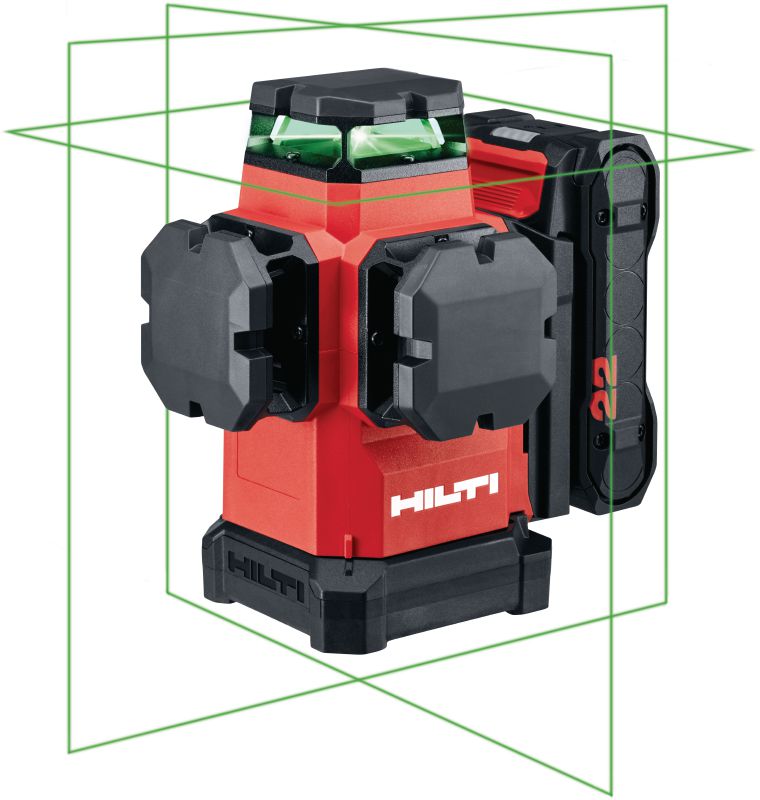 PM 50MG-22 multi-lijnlaser Zelfnivellerende laser met hoge zichtbaarheid, 3 groene 360° lijnen en meer dan 15 uur werktijd voor nivelleren, uitlijnen, vierkant maken en loodgieterswerk (Nuron accu platform)