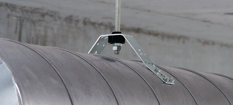 MVA-S ventilatiebeugel Verzinkte bevestiging voor ventilatiekanaal voor het bevestigen van ronde ventilatiekanalen met geluidsisolatie Toepassingen 1