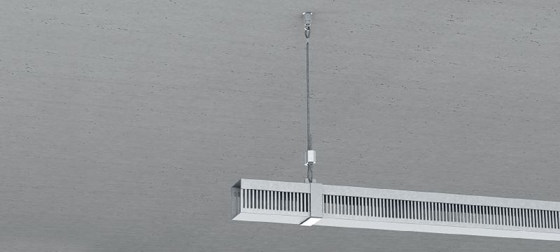 Kit MW-EB L-kabelvergrendeling met kabel, oogbouteinde Kabel met voorgemonteerde oogbout en verstelbare vergrendeling voor het ophangen van armaturen aan beton en staal Toepassingen 1